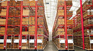 mobile racking system in a timber wholesale warehouse